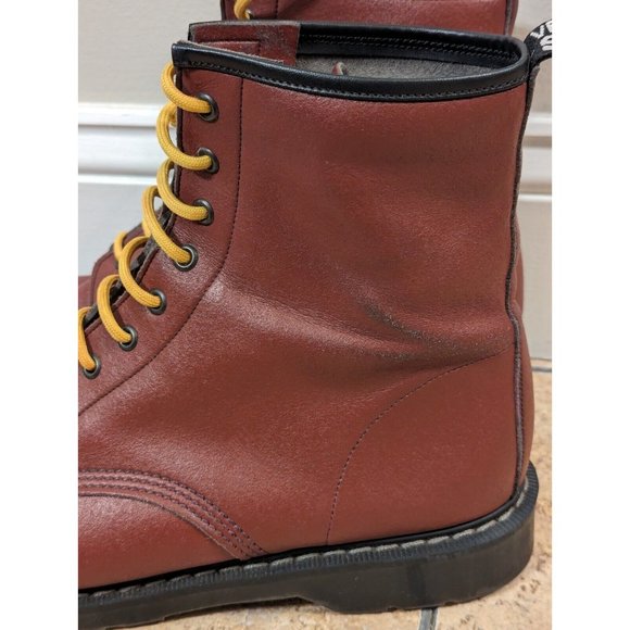 Vegetarian Shoes Combat 8-Eye Tall Boots Dark Red Men's US 14 Handmade In UK - Picture 2 of 16